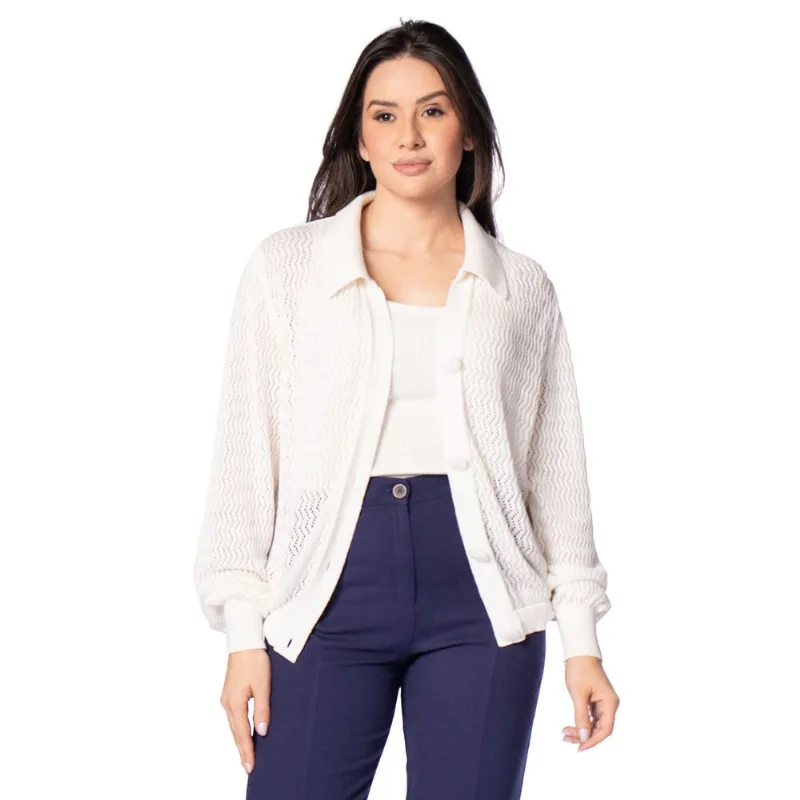 Casaco Feminino Biamar Tricô Zigue-Zague Branco - U