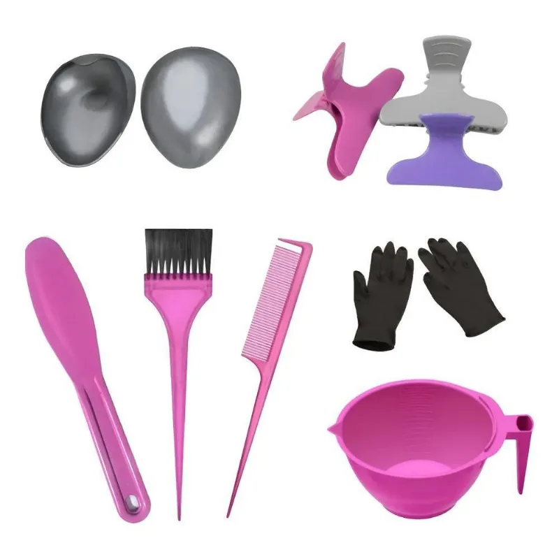 5x Kit Rosa Cumbuca Pincel Pente Espátula Piranhas E Luvas