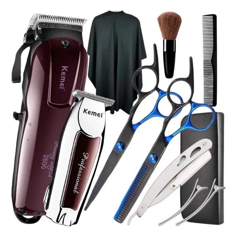 10x Kit Máquina De Corta Cabelo Tesouras Barbeiro Profissio