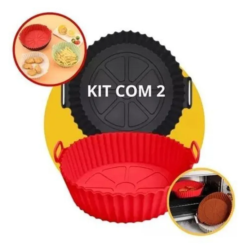 3x Kit 2 Cestos De Forma De Silicone Airfryer Protetor Forro