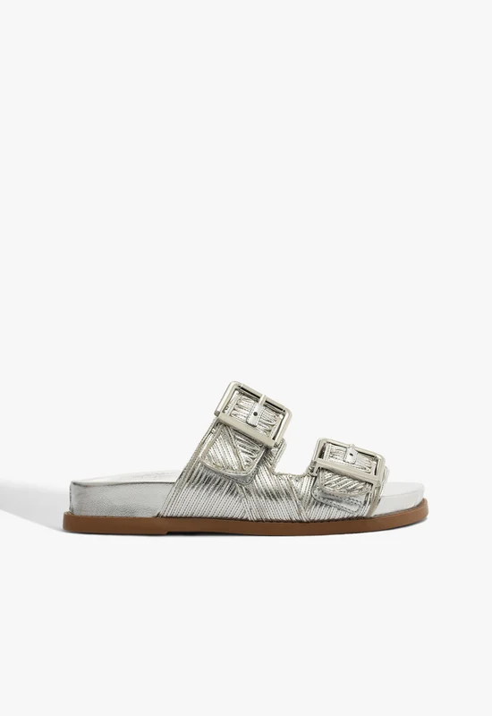 Lupita Buckle Sporty Metallic Sandal 5 / Silver / Metallic Synthetic