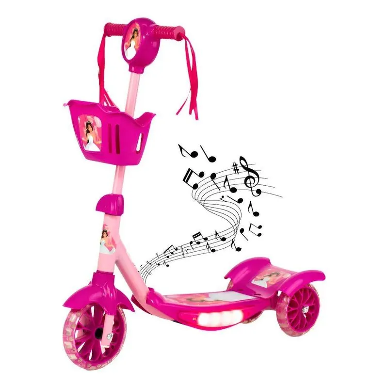 Patinete Princesa Rosa Infantil Luz E Som Menina Rosa Prince