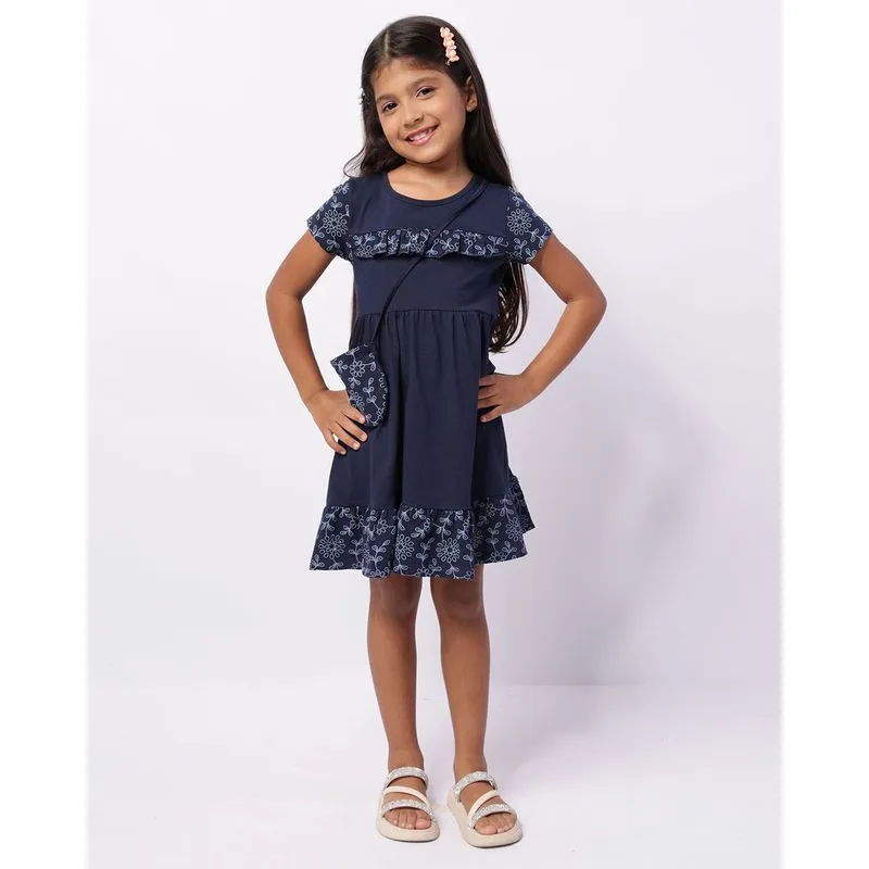 Vestido Infantil Curto Babado Laise Marinho + Brinde Bolsinha 4