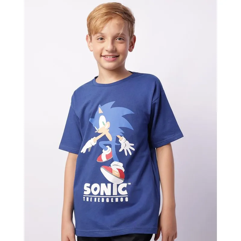 Camiseta Juvenil Estampa Sonic Manga Curta Azul 12