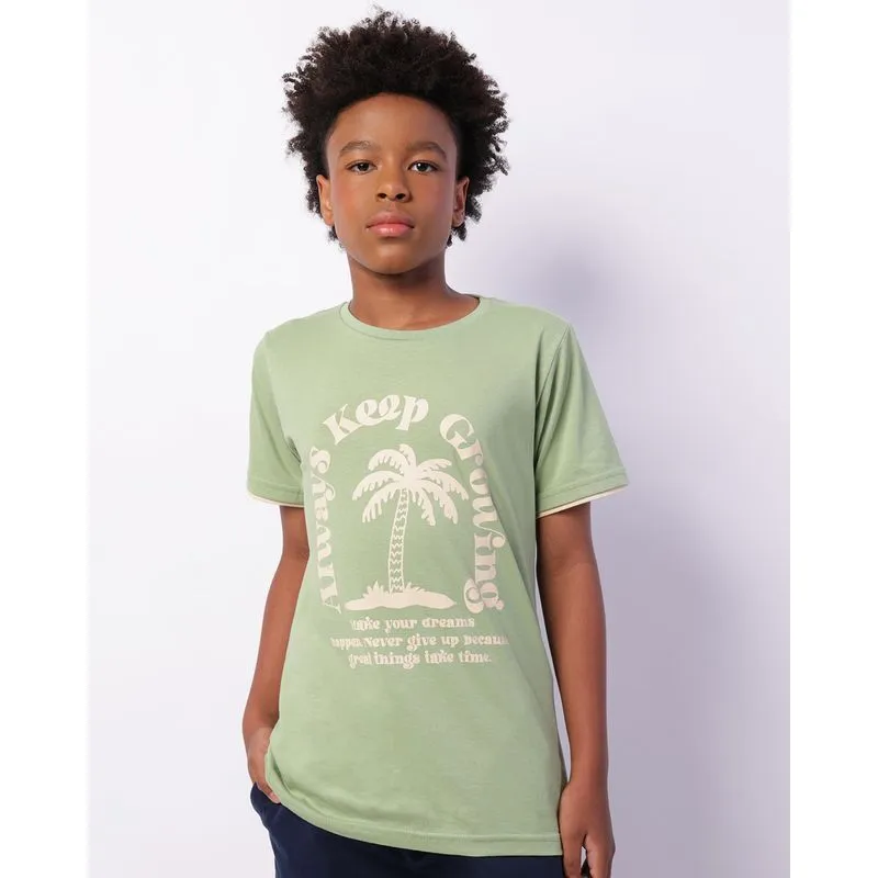 Camiseta Juvenil Estampa Tropical Manga Curta Verde 16