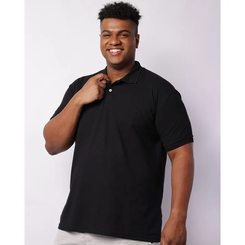 Camisa Polo Plus Size Masculina Piquet Manga Curta Preta G2