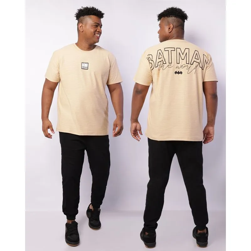 Camiseta Plus Size Masculina Batman Texturizada Manga Curta Bege G2