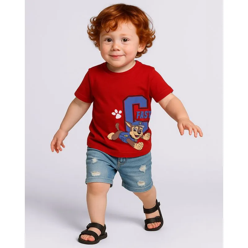 Camiseta Bebê Algodão Patrulha Canina Chase Vermelha 3