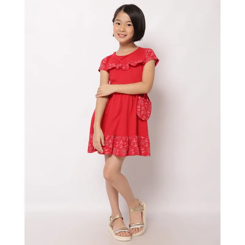 Vestido Infantil Curto Com Laise + Brinde Bolsinha Vermelho 6