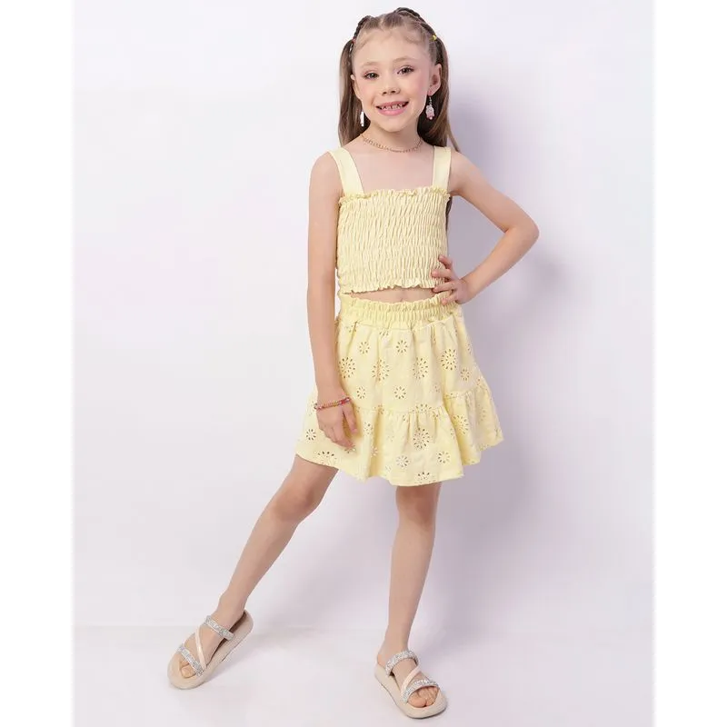 Short Saia Infantil Bordado Laise Amarelo 10