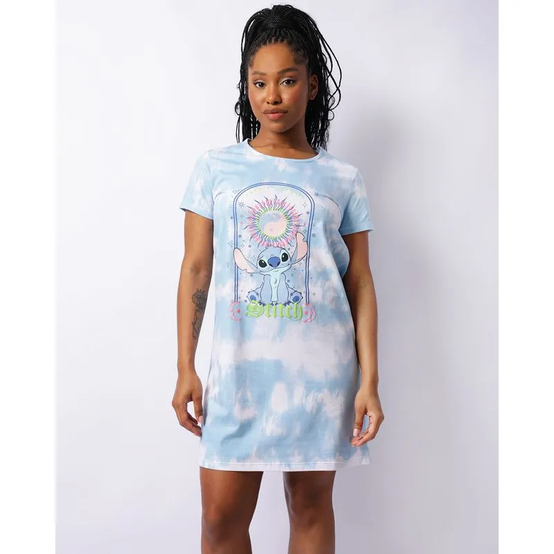 Camisola Feminina Disney Stitch Tie Dye Manga Curta Branca GG