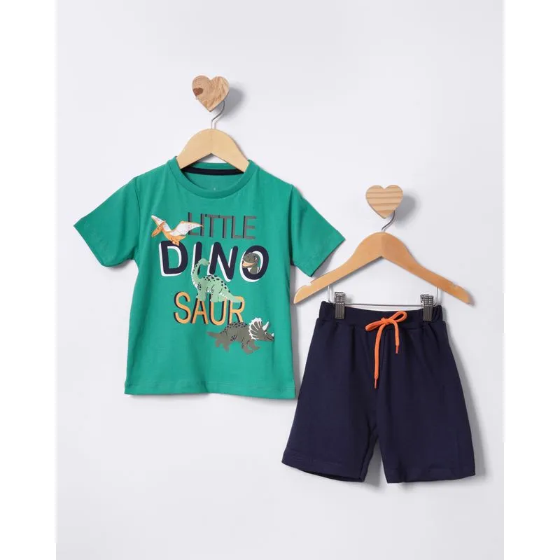 Conjunto Bebê Curto Manga Curta Estampa Dinossauros Verde 2