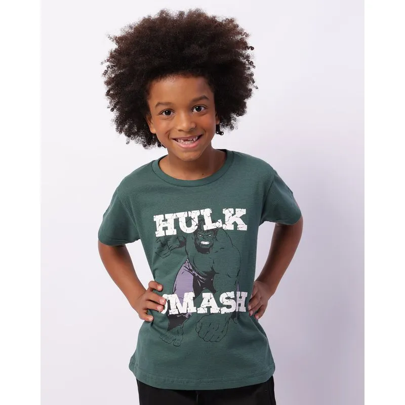 Camiseta Infantil Marvel Hulk Texturizada Manga Curta Verde 8