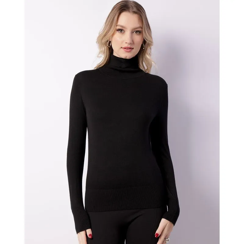 Blusa Feminina Tricô Gola Alta Preta M