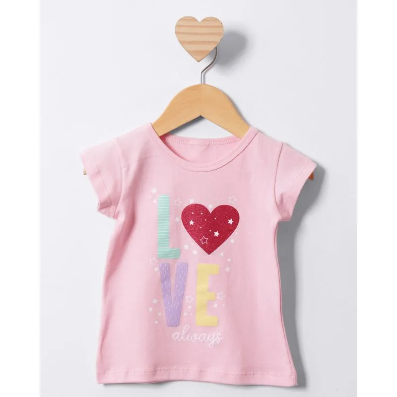 Blusa Bebê Manga Curta Estampa Love Glitter Rosa 1