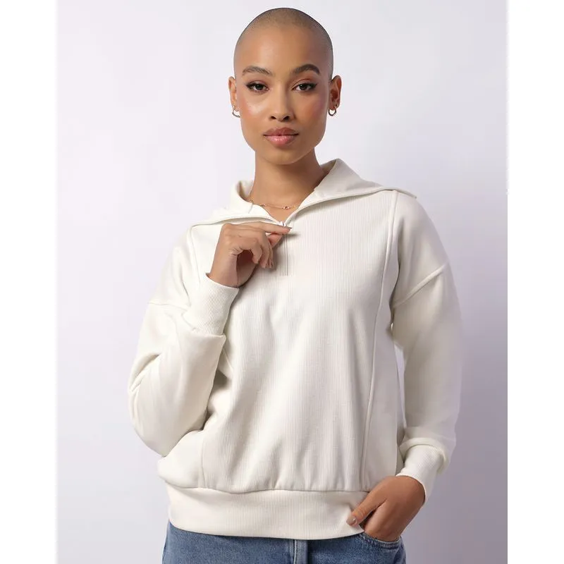 Blusão Moletom Feminino Gola Dobrável Com Zíper Off White M