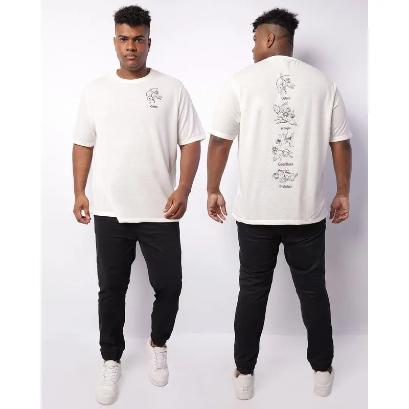 Camiseta Plus Size Masculina Estampa Anjos Manga Curta Off White G1