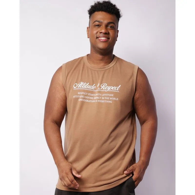 Regata Plus Size Masculina Estampa Escrita Bege G1