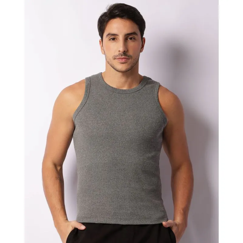 Regata Masculina Canelada Cinza M