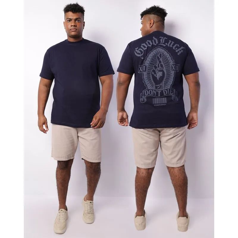 Camiseta Plus Size Masculina Manga Curta Estampa Costas Marinho G1
