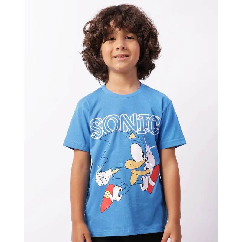 Camiseta Infantil Sonic Manga Curta Azul 4