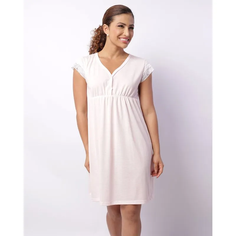 Camisola Feminina Curta Renda Com Botões Rosa P
