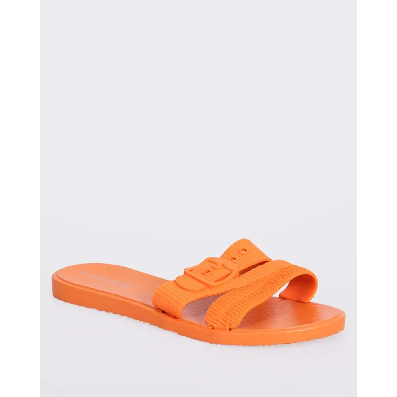 Chinelo Feminino Slide Com Fivela Neon Laranja 37