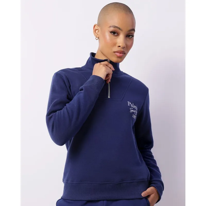 Blusão Moletom Feminino Gola Alta Bordado Azul G