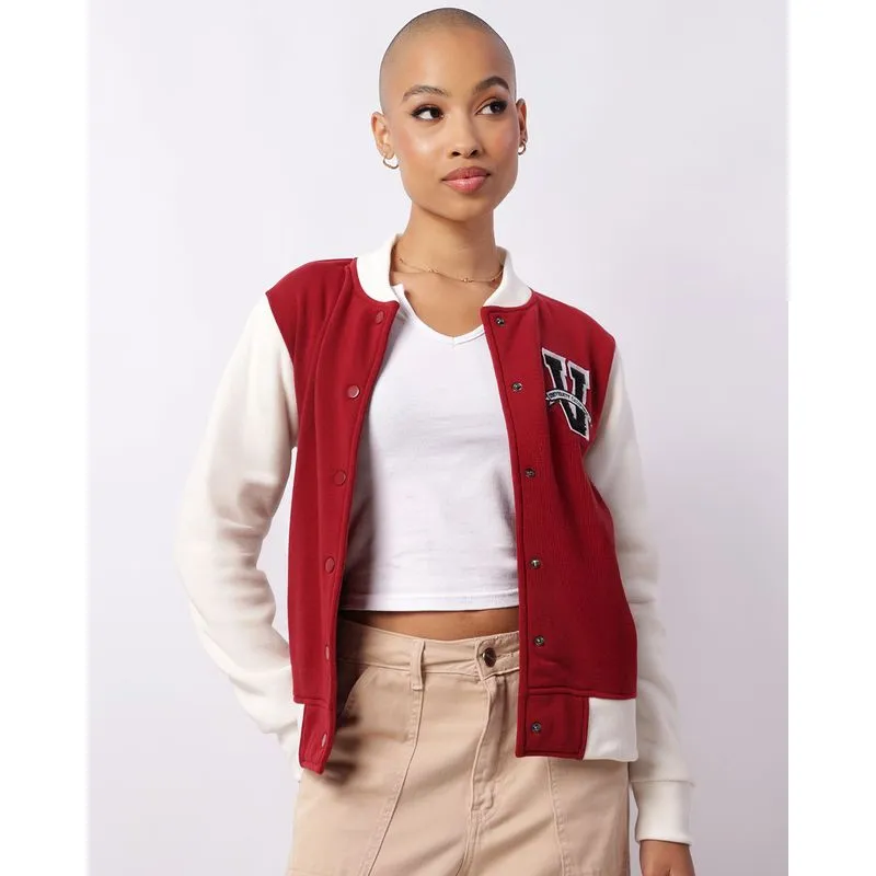 Casaco Feminino Moletom College Com Bolsos Vinho M