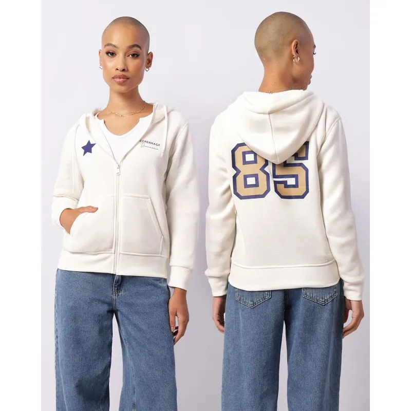 Jaqueta Moletom Feminina Estampa Frente E Costas Com Capuz Off White P