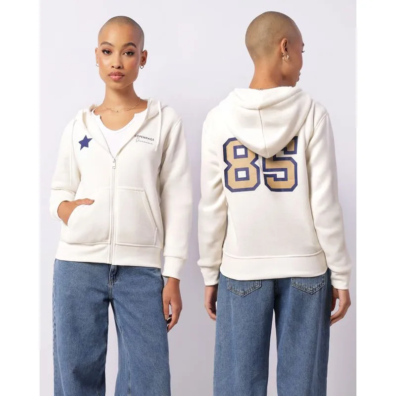 Jaqueta Moletom Feminina Estampa Frente E Costas Com Capuz Off White G