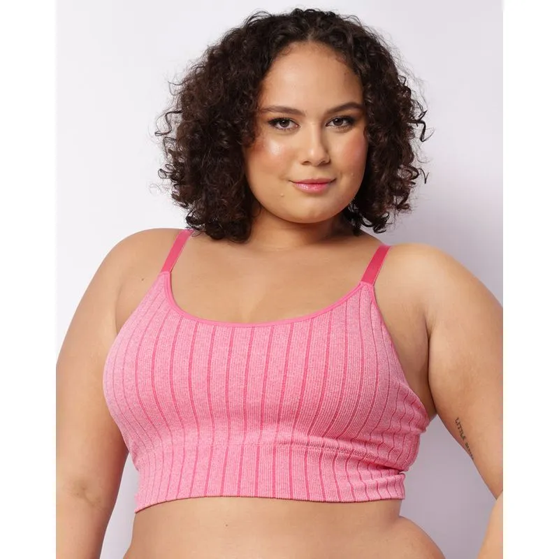 Sutiã Plus Size Feminino Top Bojo Removível Canelado Rosa G3