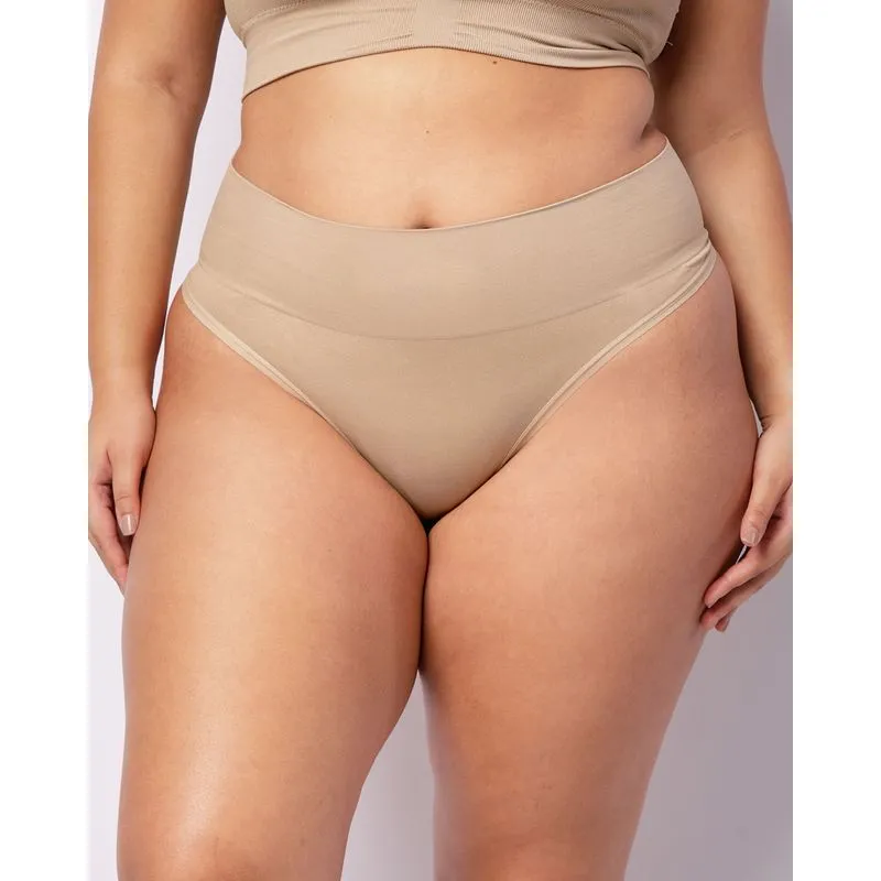 Calcinha Plus Size Feminina Fio Dental Sem Costura Zee Rucci Bege G2