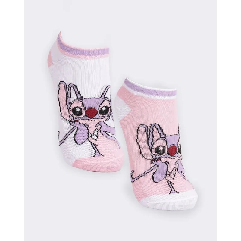 Kit 2 Pares De Meia Infantil Disney Angel Stitch Branco E Rosa 22 A 25