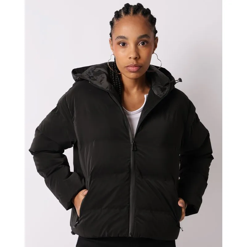 Jaqueta Feminina Puffer Com Capuz Regulador Preta P