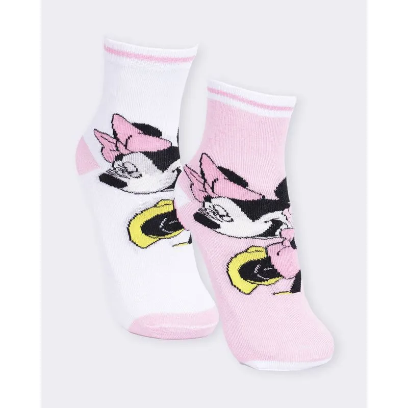 Kit 2 Pares De Meia Infantil Disney Minnie Rosa E Branca 22 A 25