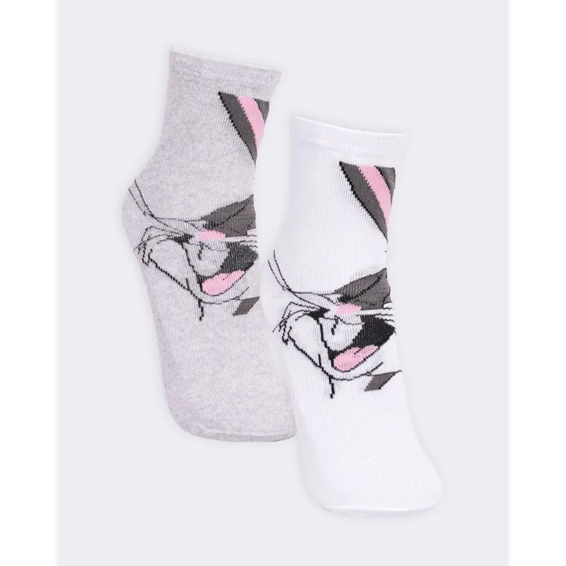 Kit 2 Pares De Meia Infantil Cano Baixo Looney Tunes Estampa E Cores Sortidas 22 A 25