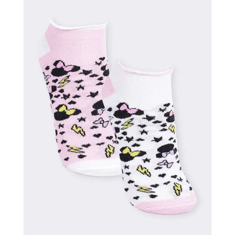 Kit 2 Pares De Meia Infantil Disney Minnie Rosa E Branca 34 A 39