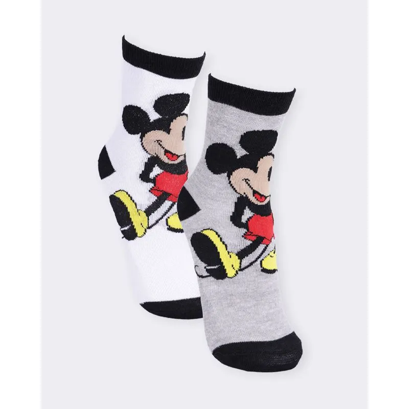 Kit 2 Pares De Meias Infantil Cano Longo Disney Mickey Cinza E Branca 26 A 29