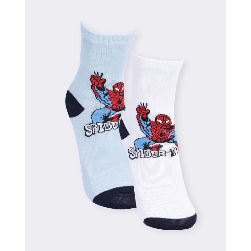 Kit 2 Pares De Meias Infantil Cano Longo Homem Aranha Branca E Azul 30 A 33