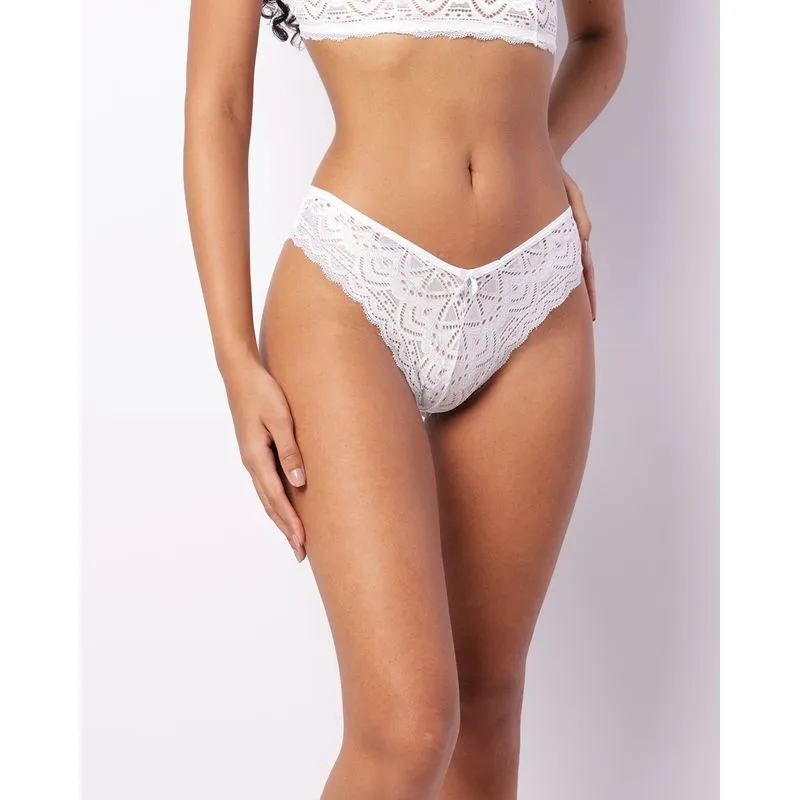 Calcinha Feminina Fio Dental Renda Branca P