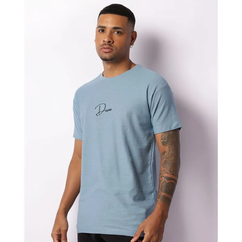 Camiseta Masculina Texturizada Com Bordado Manga Curta Azul P