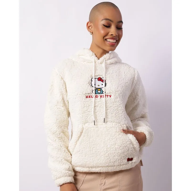 Blusão Moletom Feminino Sanrio Hello Kitty Peluciado Off White GG