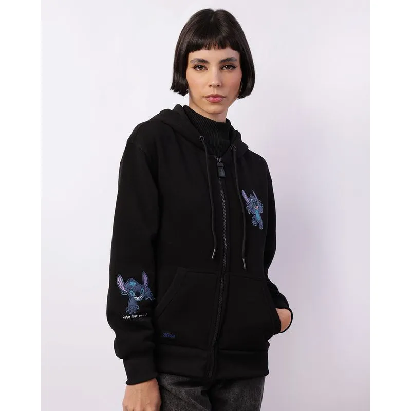 Jaqueta Moletom Feminina Disney Stitch Com Capuz Preta P
