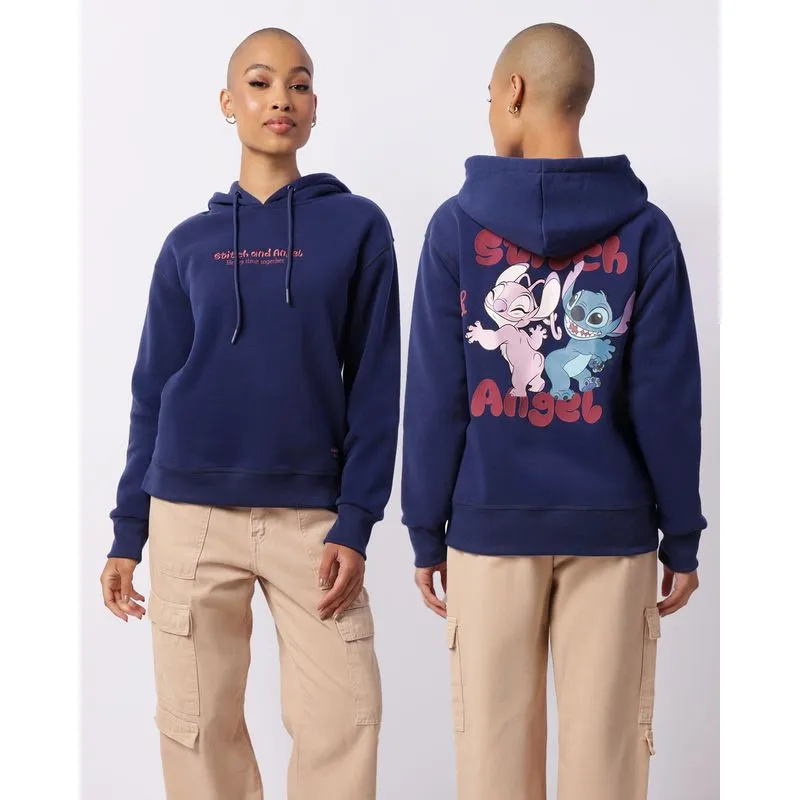 Blusão Moletom Feminino Disney Stitch Bordado Com Capuz Azul G