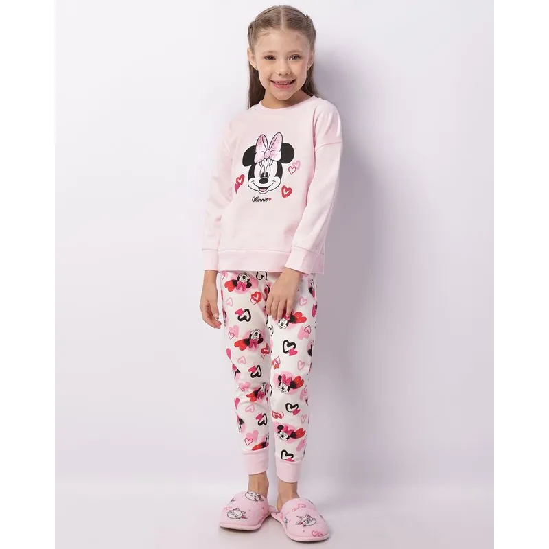 Pijama Infantil Disney Minnie Longo Estampado Rosa 3