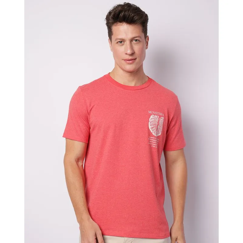 Camiseta Masculina Flame Estampa Folha Manga Curta Laranja G
