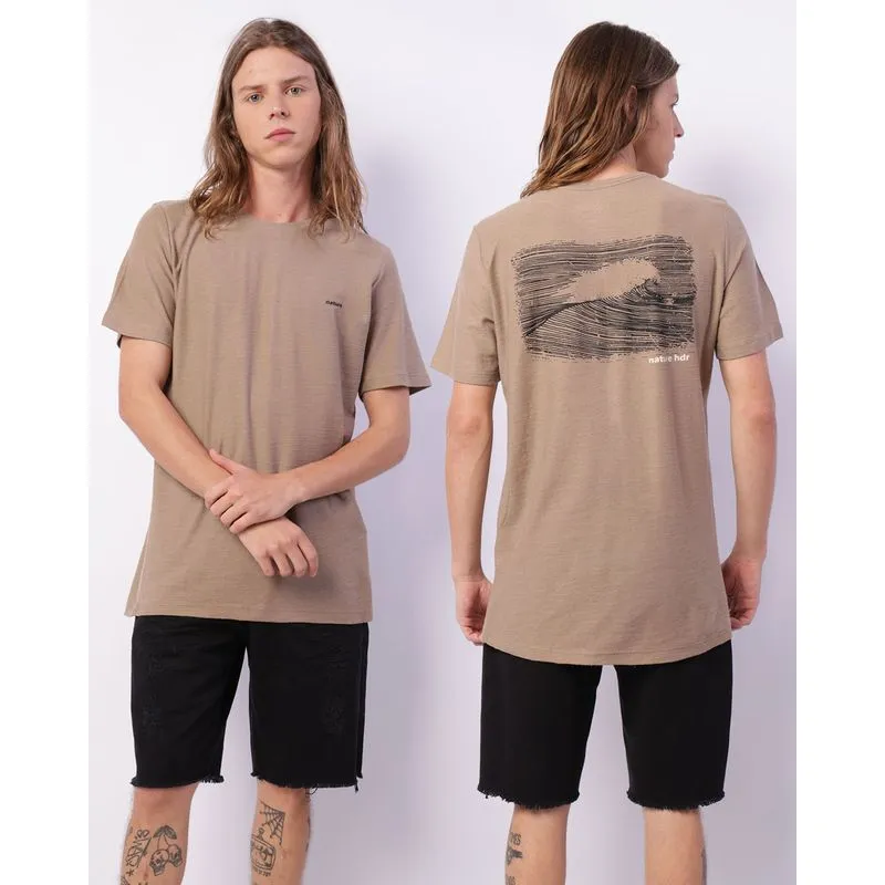 Camiseta Masculina Surf Manga Curta Texturizada Estampada Bege GG