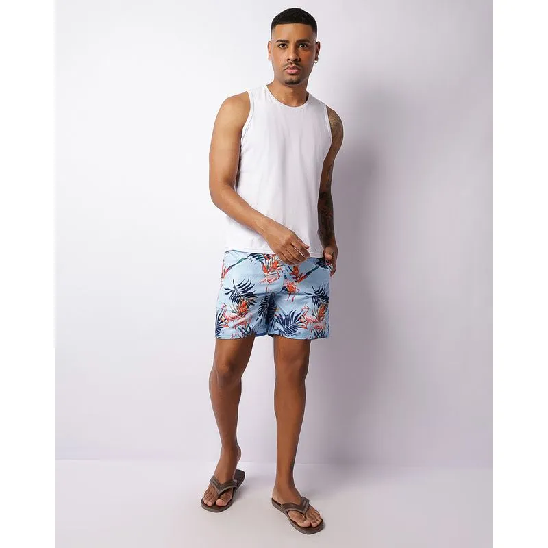 Bermuda Surf Masculina Estampada com Cordão Azul GG