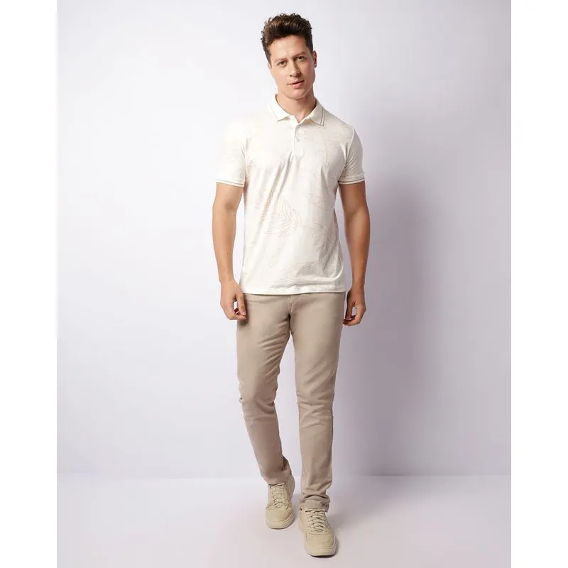 Calça Masculina Sarja Slim Com Bolsos Bege 44